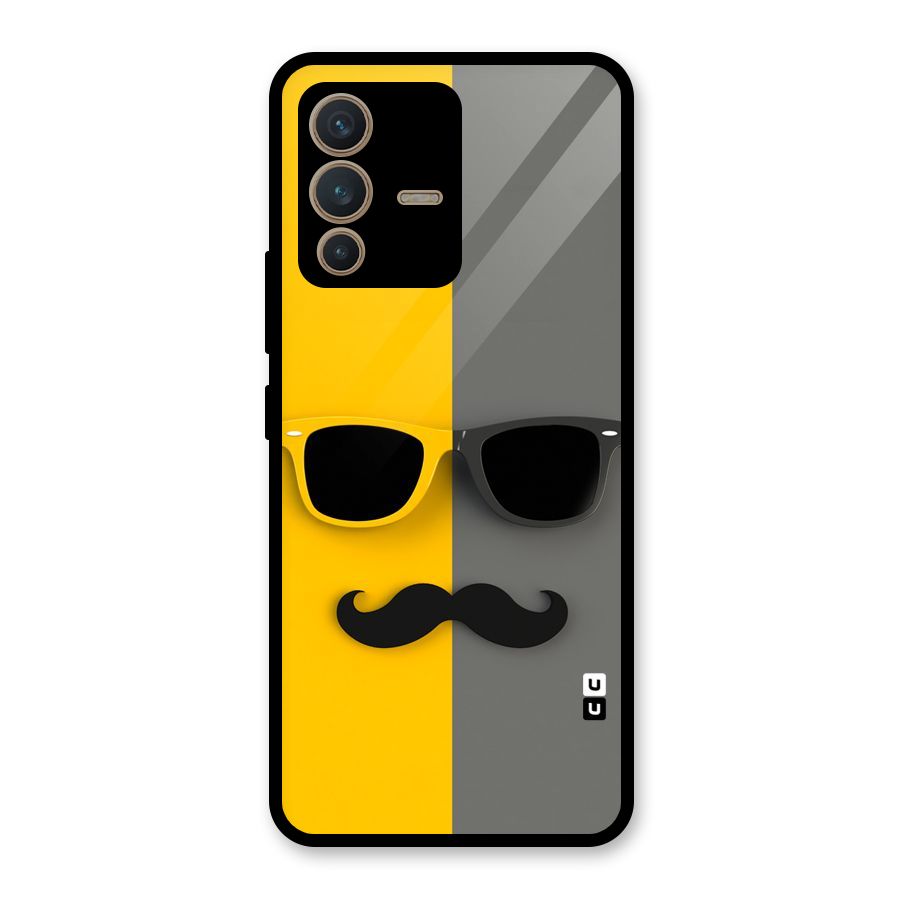 Sunglasses and Moustache Glass Back Case for Vivo V23 5G