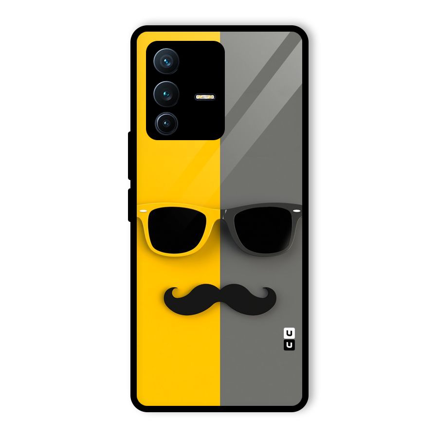 Sunglasses and Moustache Glass Back Case for Vivo V23 Pro
