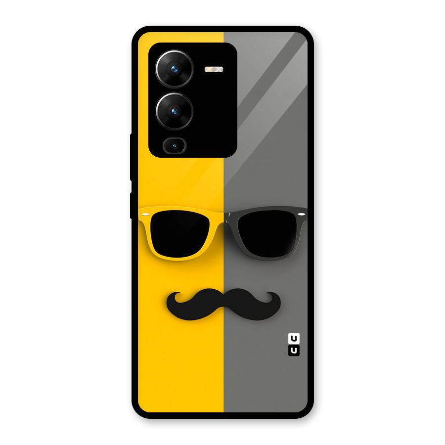 Sunglasses and Moustache Glass Back Case for Vivo V25 Pro