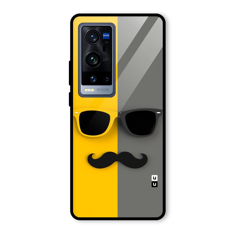 Sunglasses and Moustache Glass Back Case for Vivo X60 Pro Plus