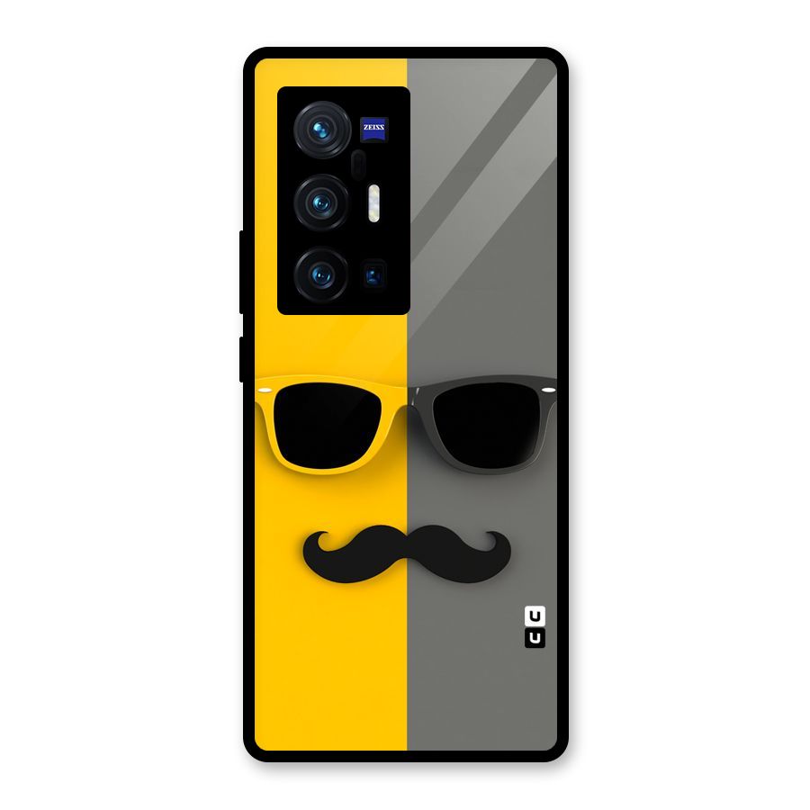 Sunglasses and Moustache Glass Back Case for Vivo X70 Pro Plus