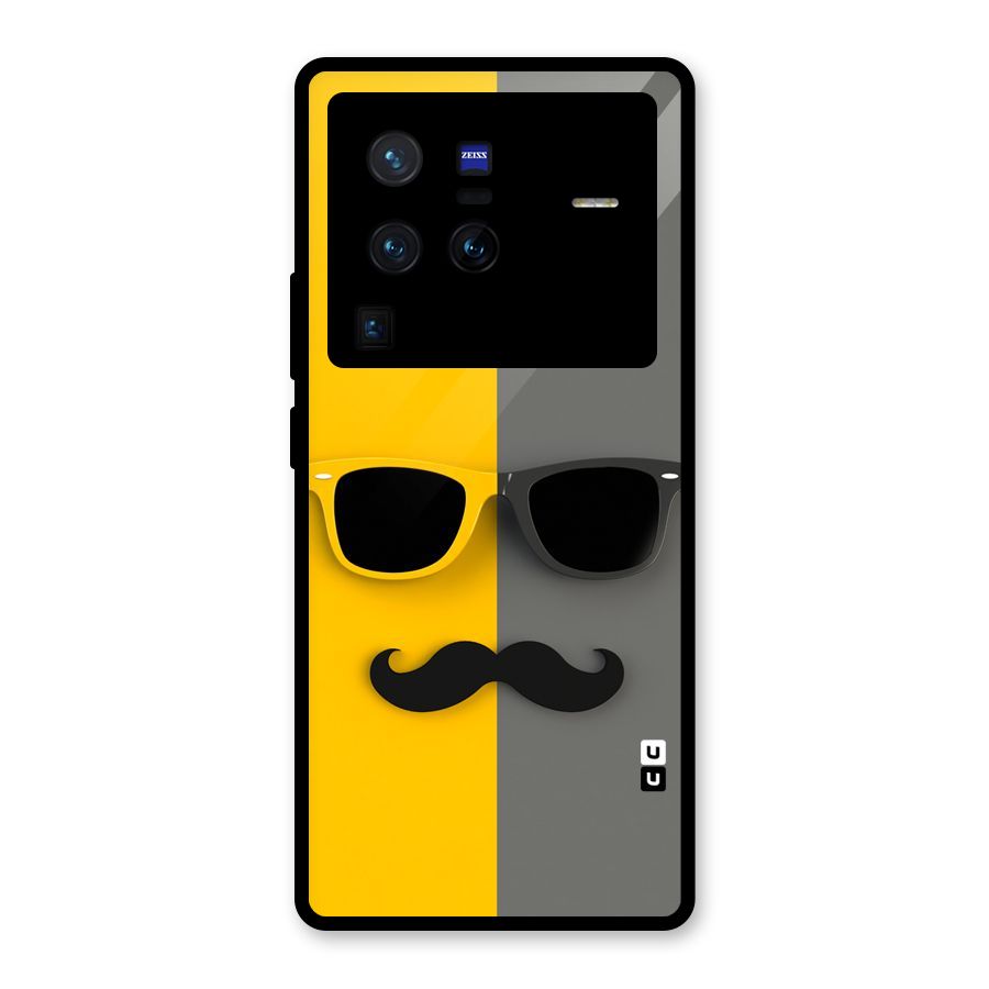 Sunglasses and Moustache Glass Back Case for Vivo X80 Pro