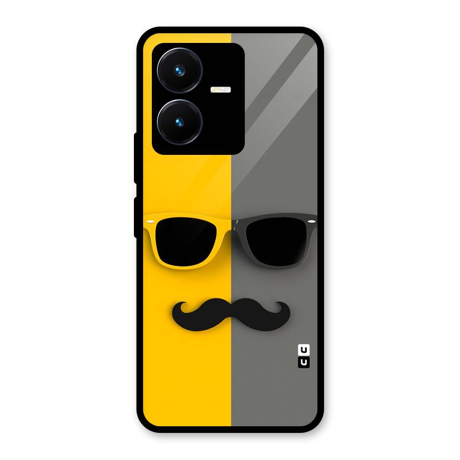 Sunglasses and Moustache Glass Back Case for Vivo Y22