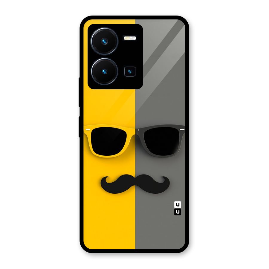 Sunglasses and Moustache Glass Back Case for Vivo Y35