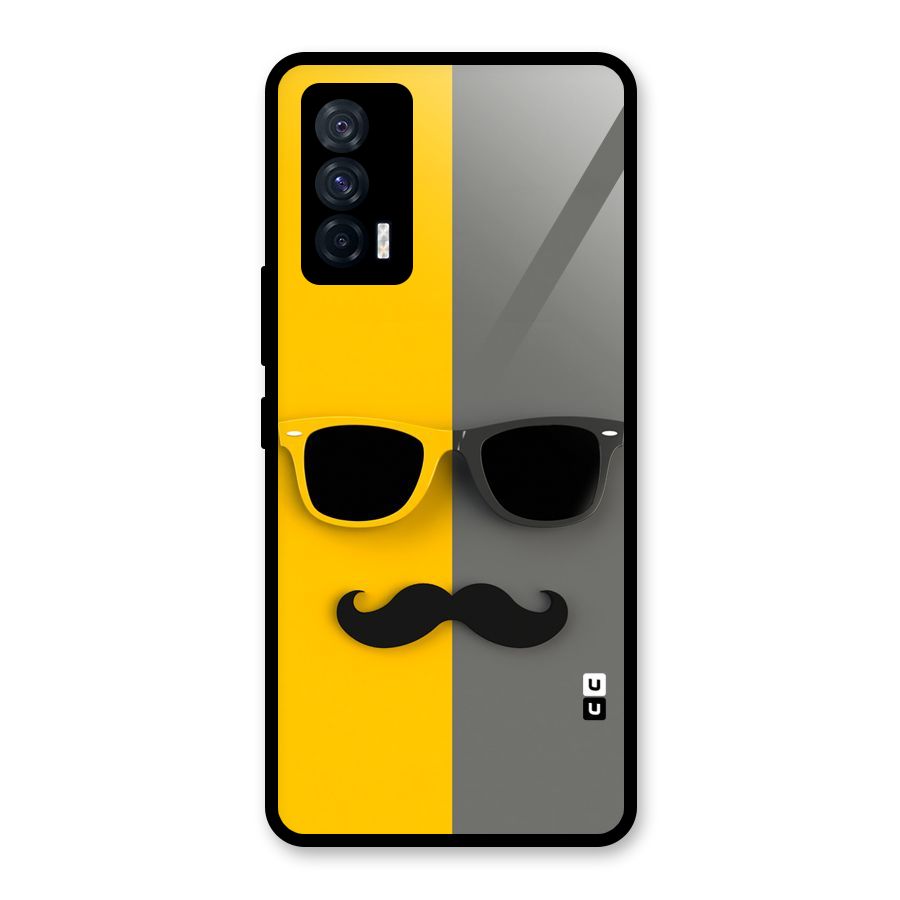 Sunglasses and Moustache Glass Back Case for Vivo iQOO 7 5G