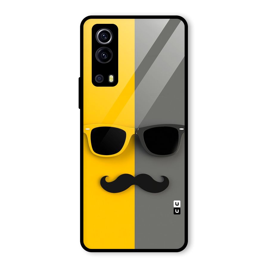 Sunglasses and Moustache Glass Back Case for Vivo iQOO Z3