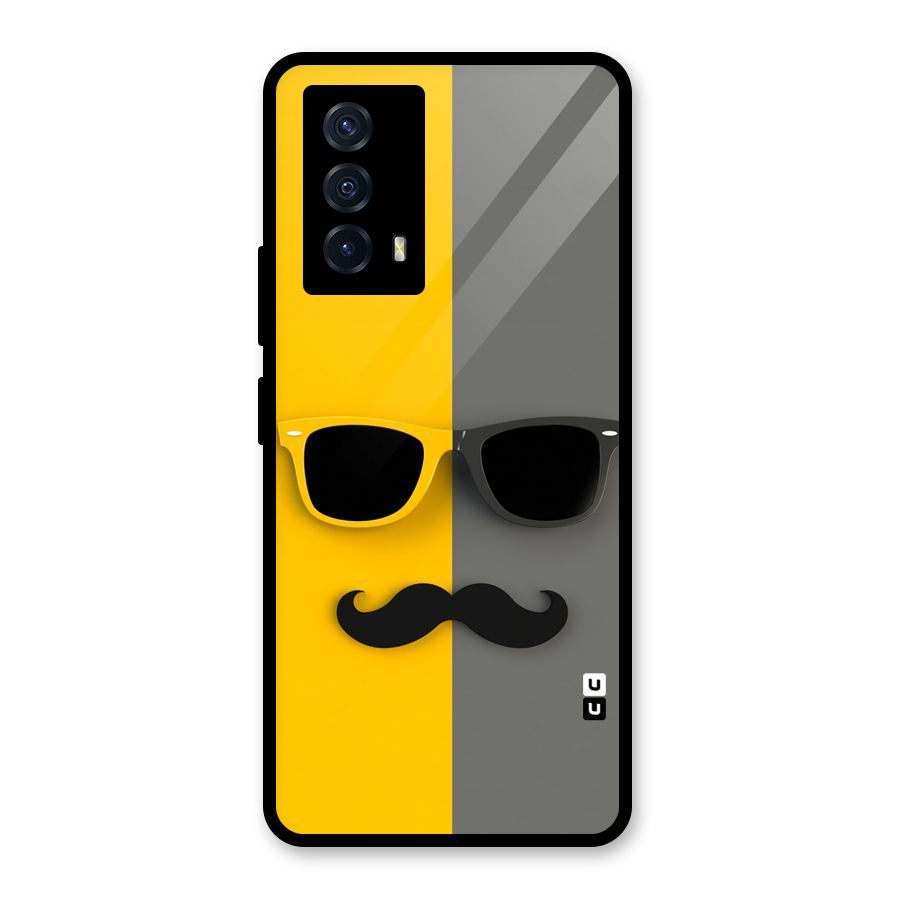Sunglasses and Moustache Glass Back Case for Vivo iQOO Z5