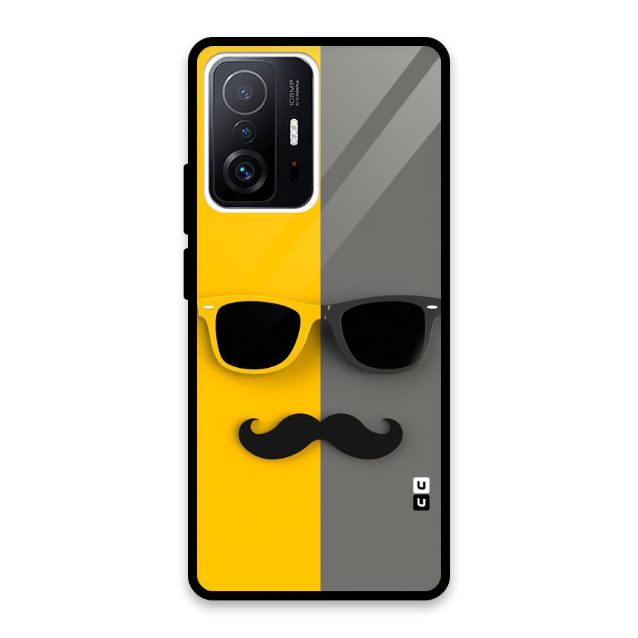Sunglasses and Moustache Glass Back Case for Xiaomi 11T Pro
