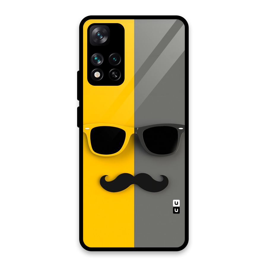 Sunglasses and Moustache Glass Back Case for Xiaomi 11i HyperCharge 5G