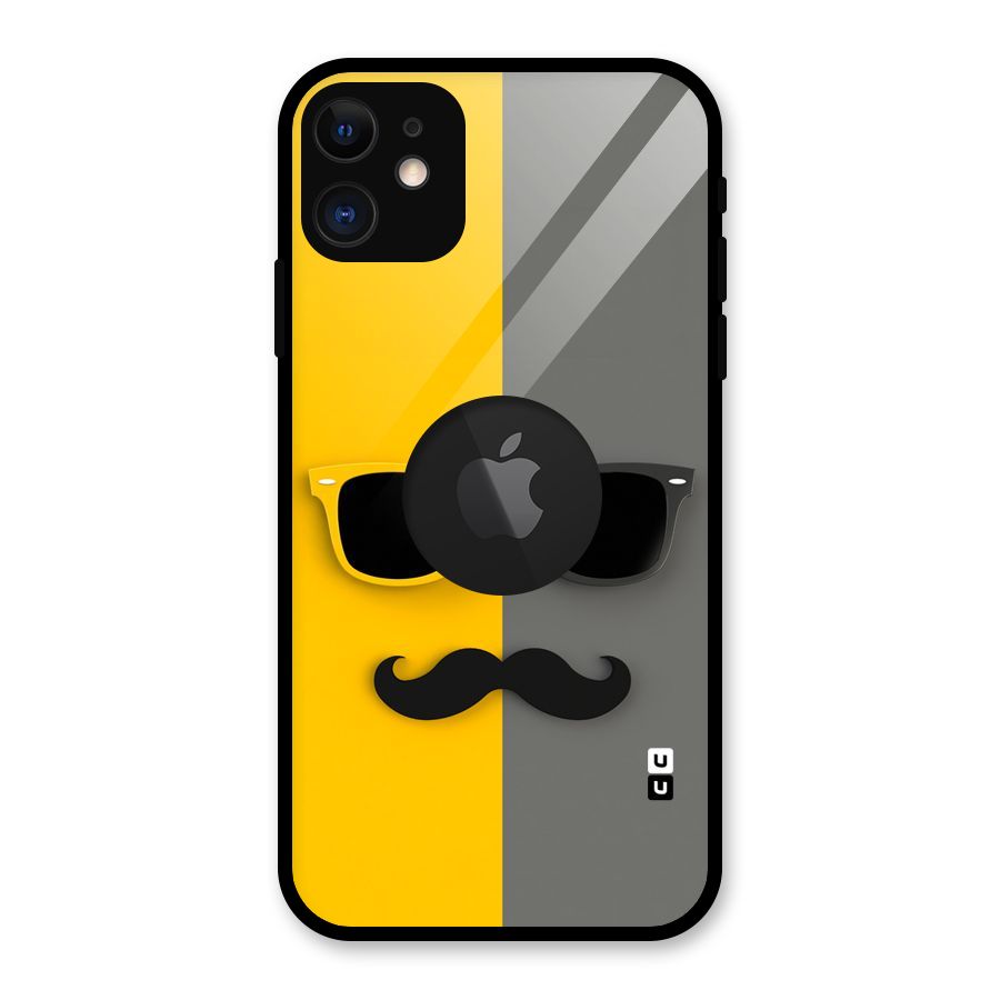Sunglasses and Moustache Glass Back Case for iPhone 11 Logo Cut