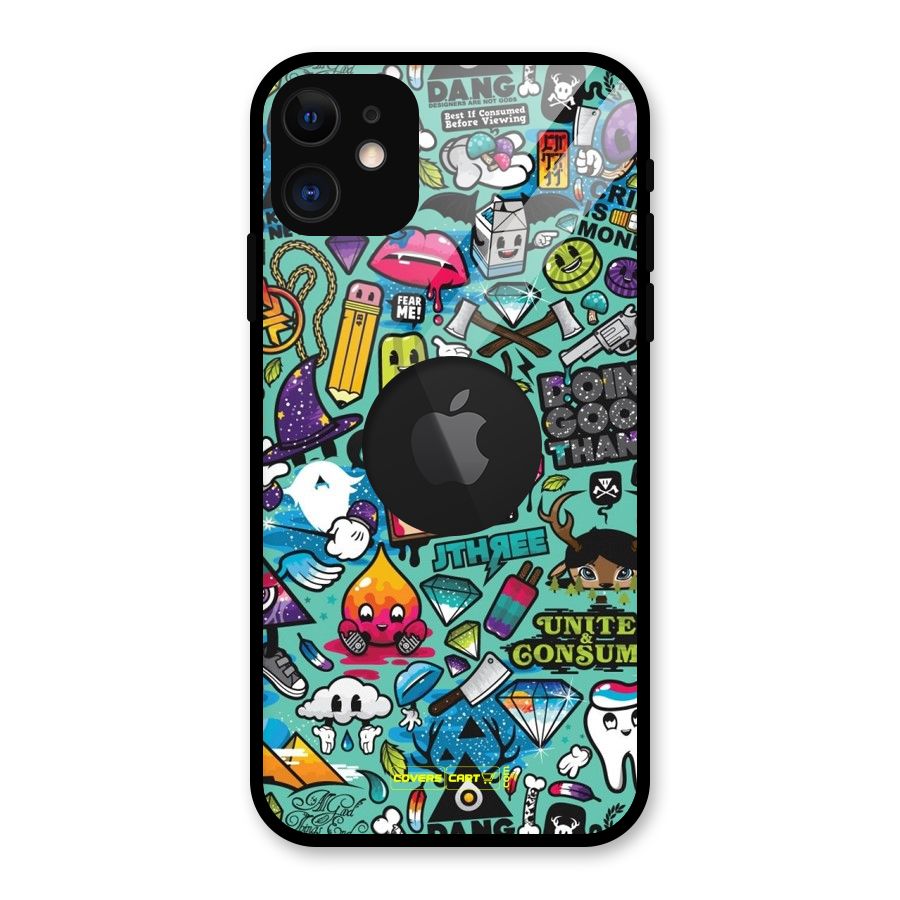 Sweet Candies Glass Back Case for iPhone 11 Logo Cut