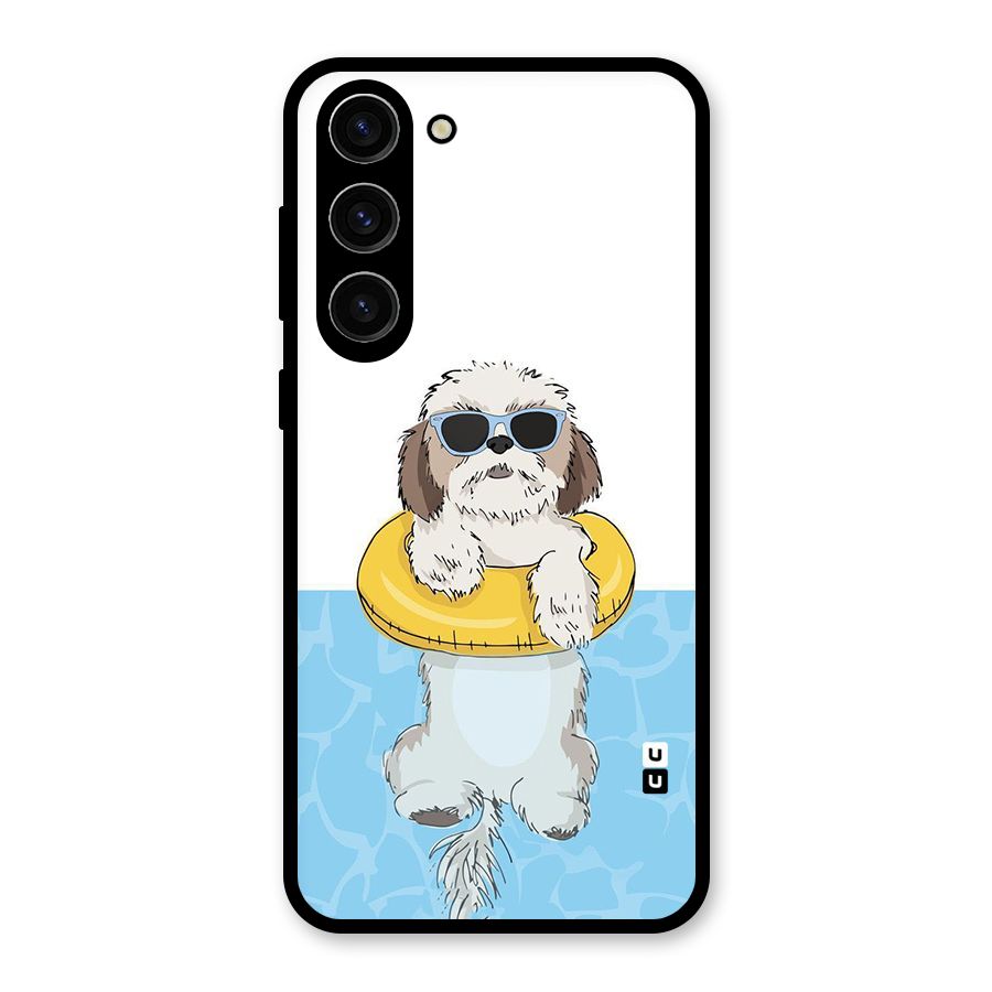 Swimming Doggo Glass Back Case for Galaxy S23 Plus