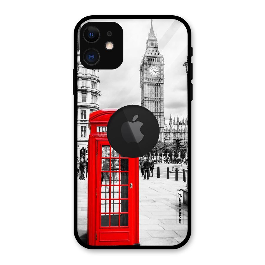 Telephone Booth Glass Back Case for iPhone 11 Logo Cut