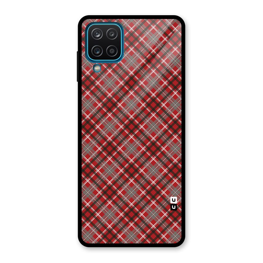 Textile Check Pattern Glass Back Case for Galaxy A12