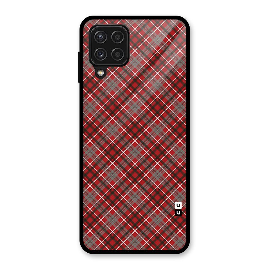 Textile Check Pattern Glass Back Case for Galaxy A22 4G