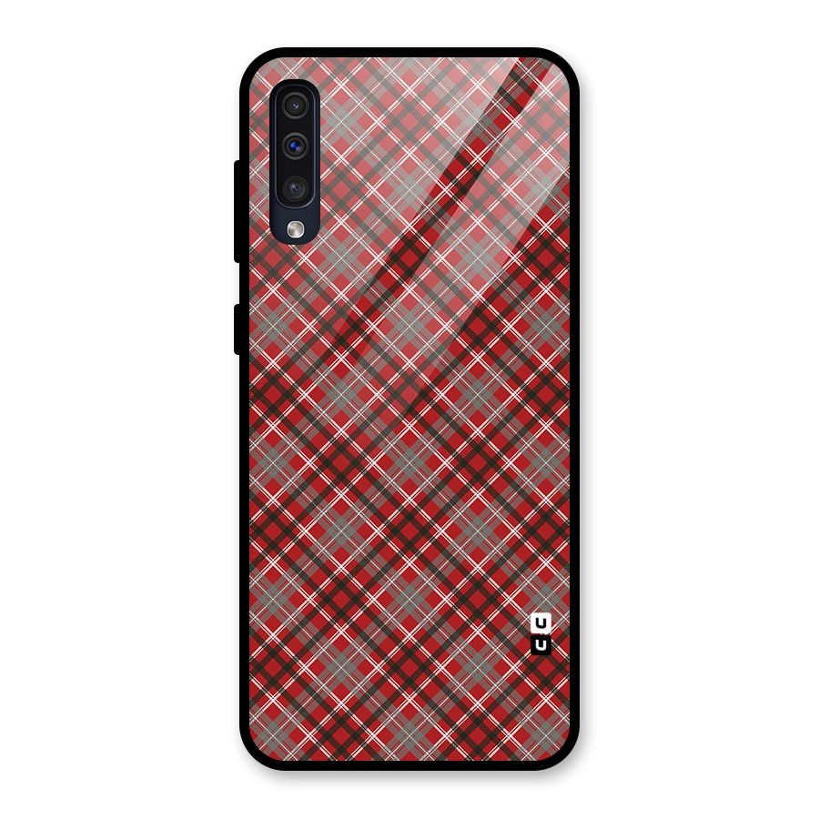 Textile Check Pattern Glass Back Case for Galaxy A30s