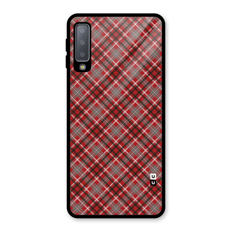 Textile Check Pattern Glass Back Case for Galaxy A7 (2018)