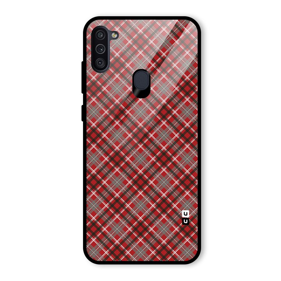Textile Check Pattern Glass Back Case for Galaxy M11