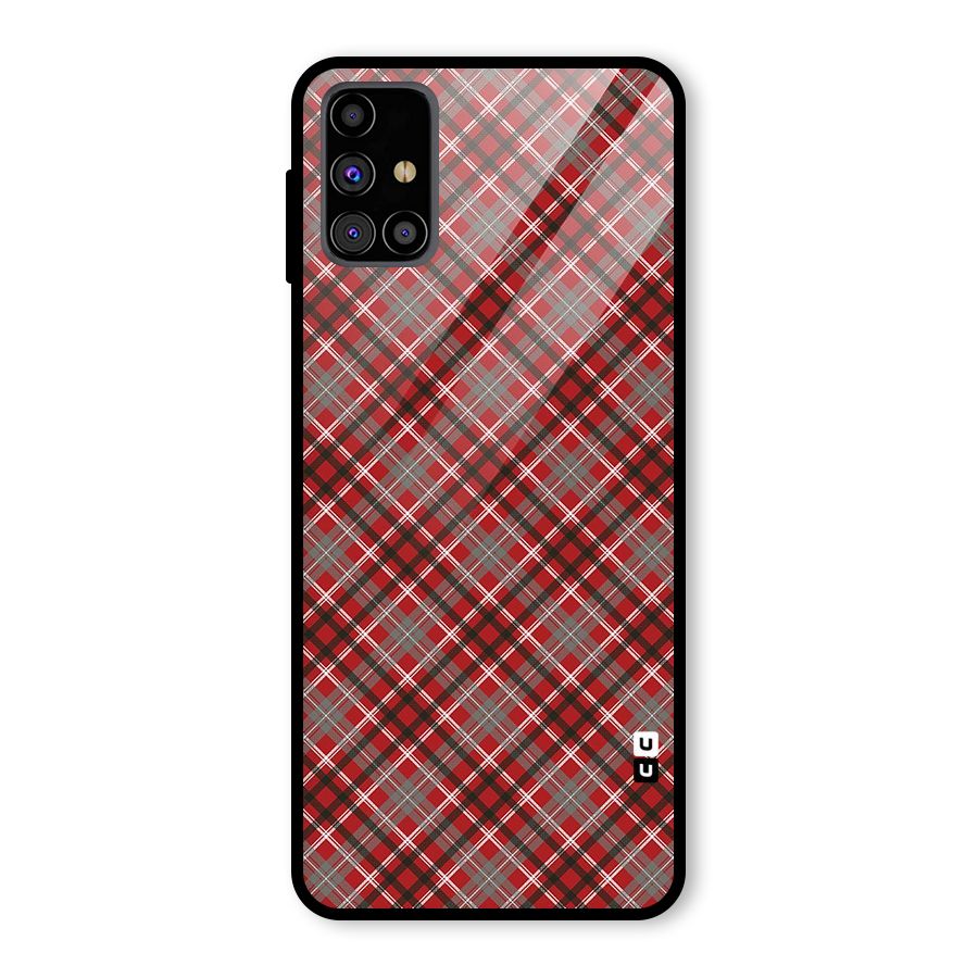 Textile Check Pattern Glass Back Case for Galaxy M31s