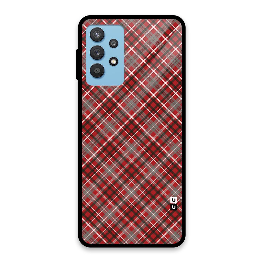 Textile Check Pattern Glass Back Case for Galaxy M32 5G
