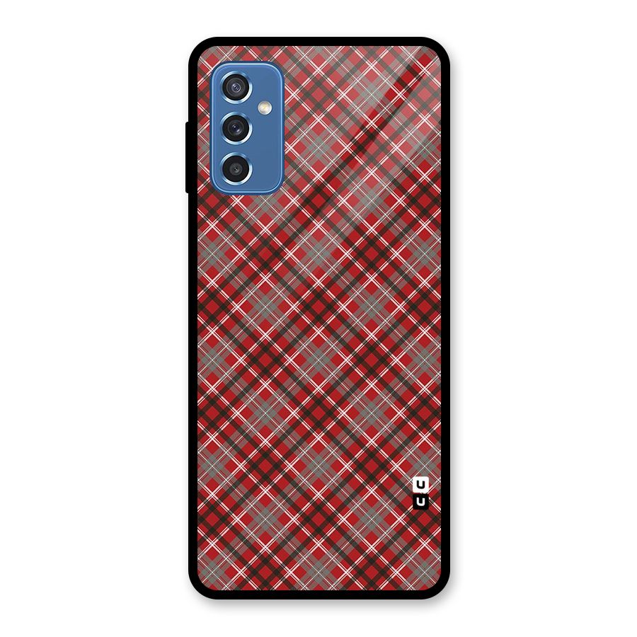 Textile Check Pattern Glass Back Case for Galaxy M52 5G