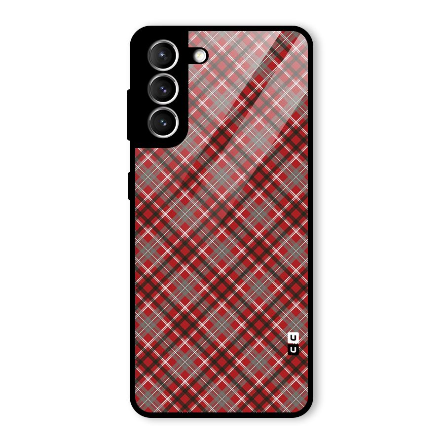 Textile Check Pattern Glass Back Case for Galaxy S21 5G