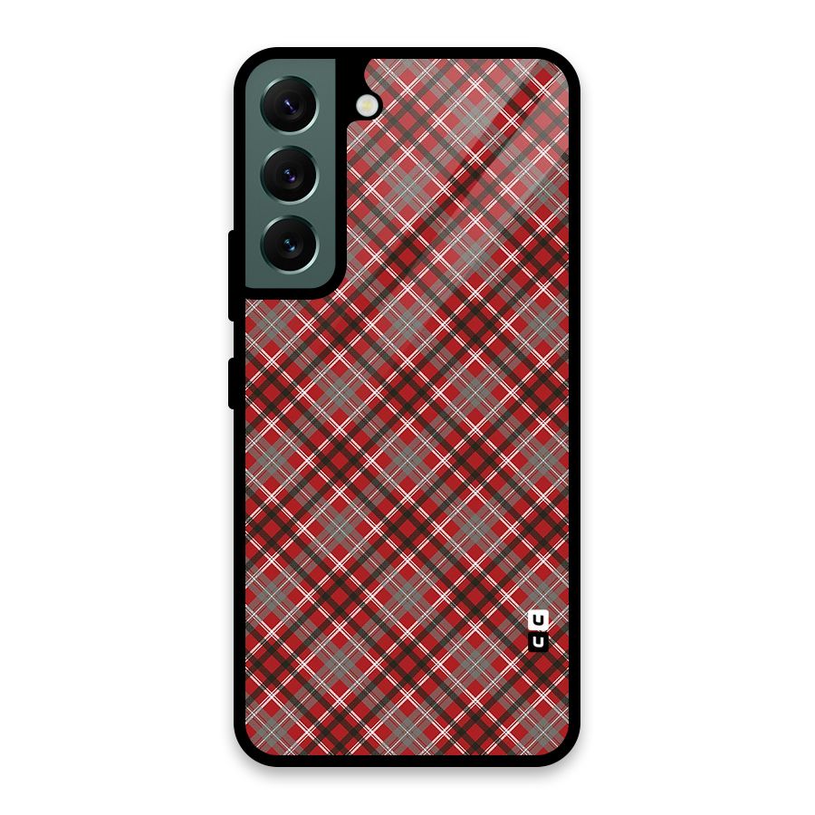 Textile Check Pattern Glass Back Case for Galaxy S22 5G
