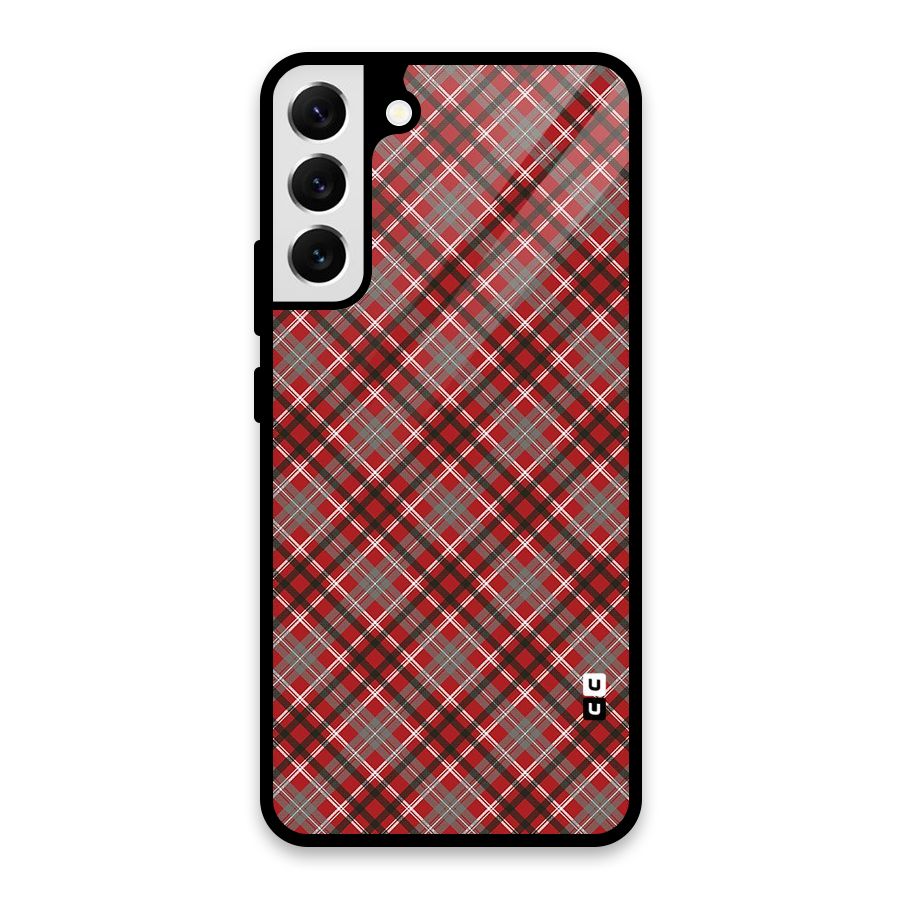 Textile Check Pattern Glass Back Case for Galaxy S22 Plus 5G