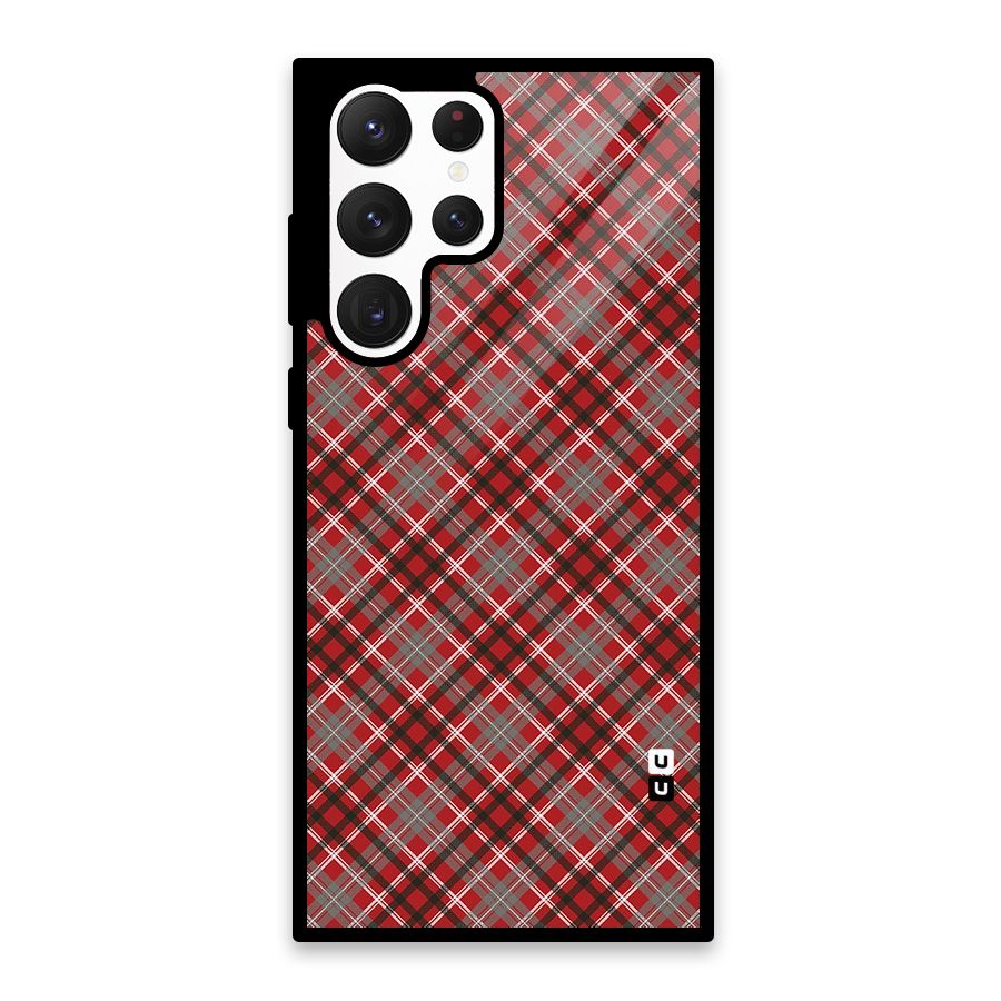 Textile Check Pattern Glass Back Case for Galaxy S22 Ultra 5G