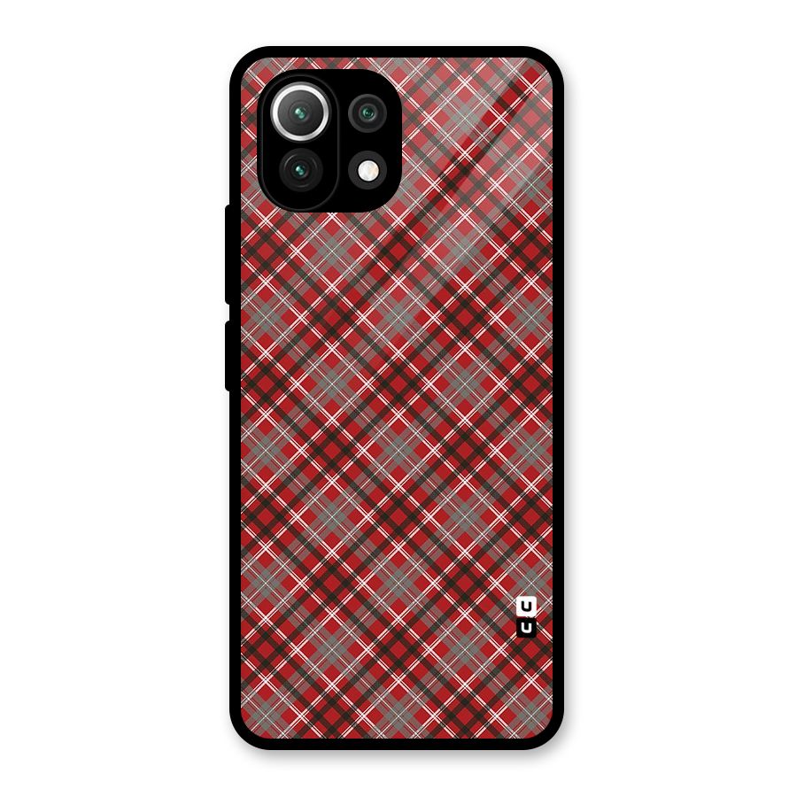 Textile Check Pattern Glass Back Case for Mi 11 Lite