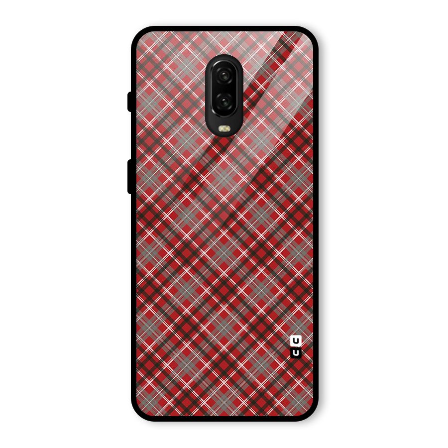 Textile Check Pattern Glass Back Case for OnePlus 6T