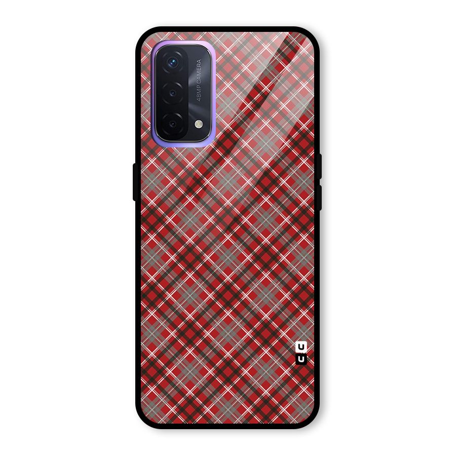 Textile Check Pattern Glass Back Case for Oppo A74 5G