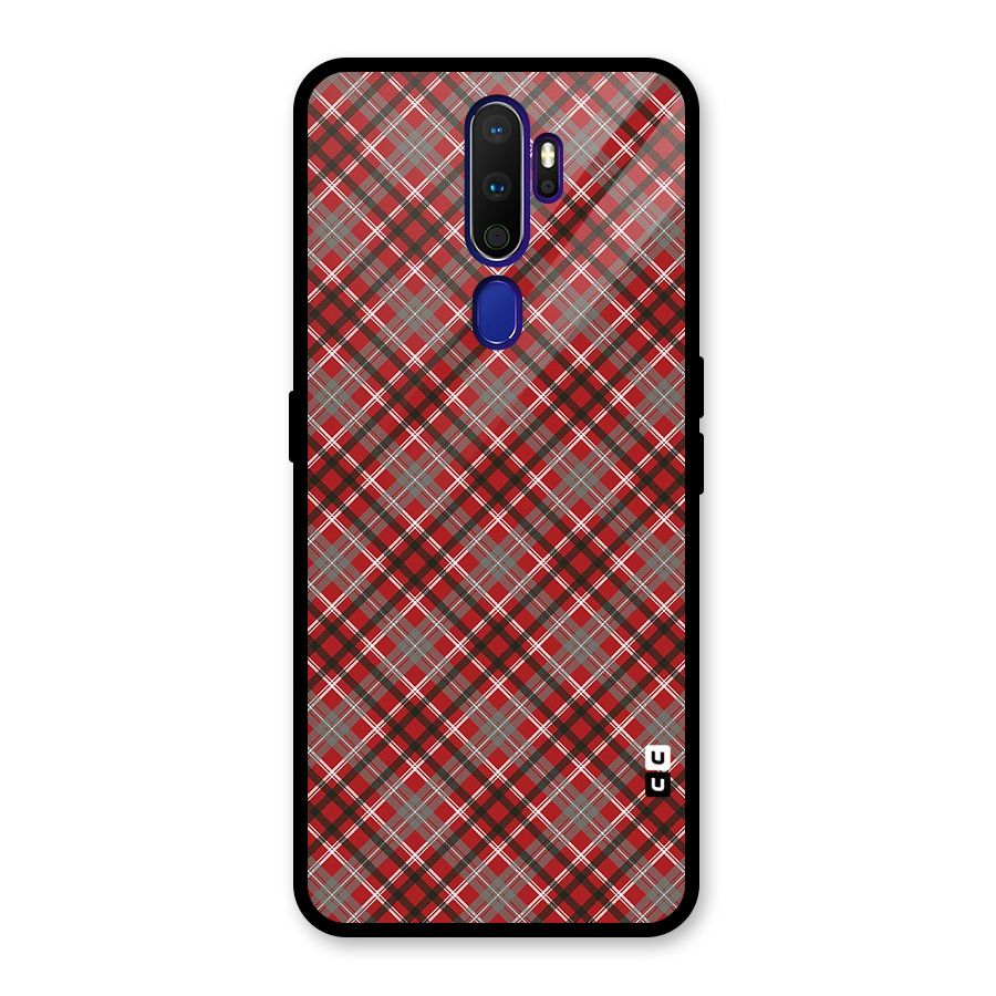 Textile Check Pattern Glass Back Case for Oppo A9 (2020)