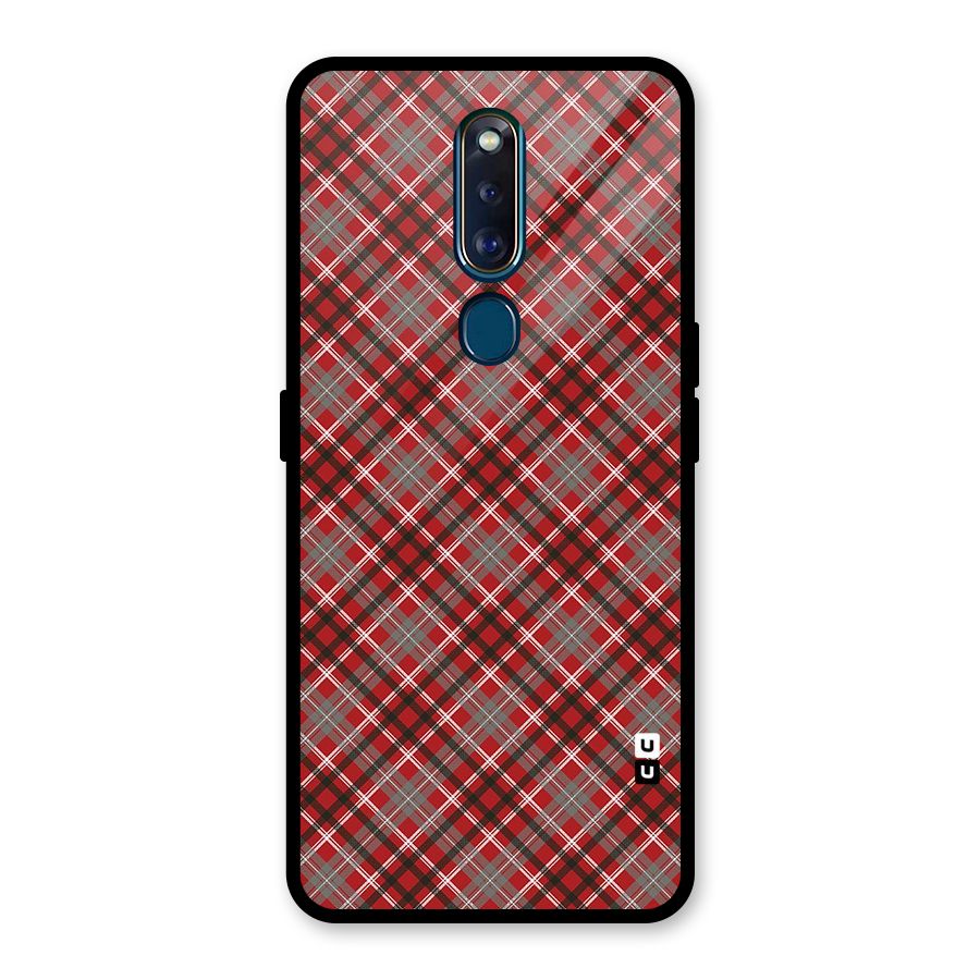 Textile Check Pattern Glass Back Case for Oppo F11 Pro