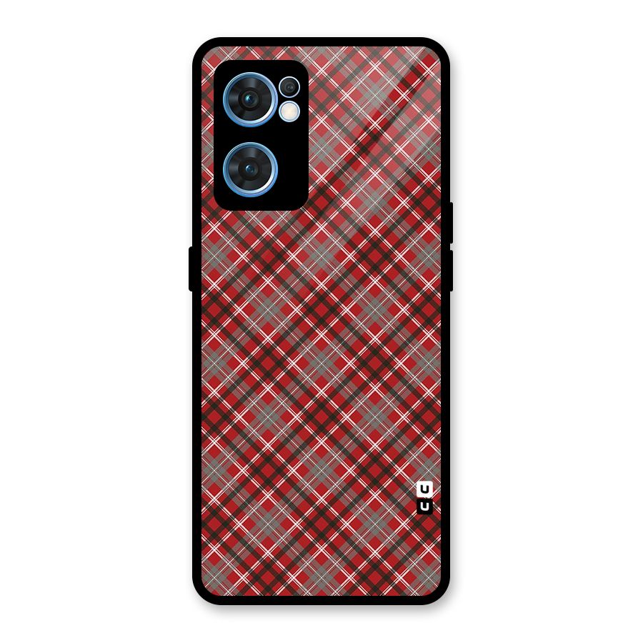 Textile Check Pattern Glass Back Case for Oppo Reno7 5G