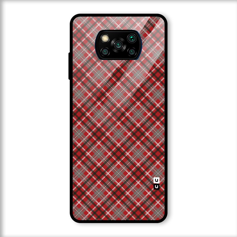 Textile Check Pattern Glass Back Case for Poco X3