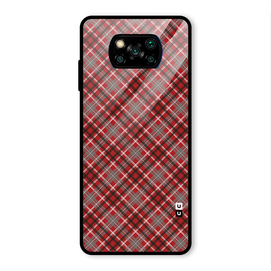 Textile Check Pattern Glass Back Case for Poco X3 Pro