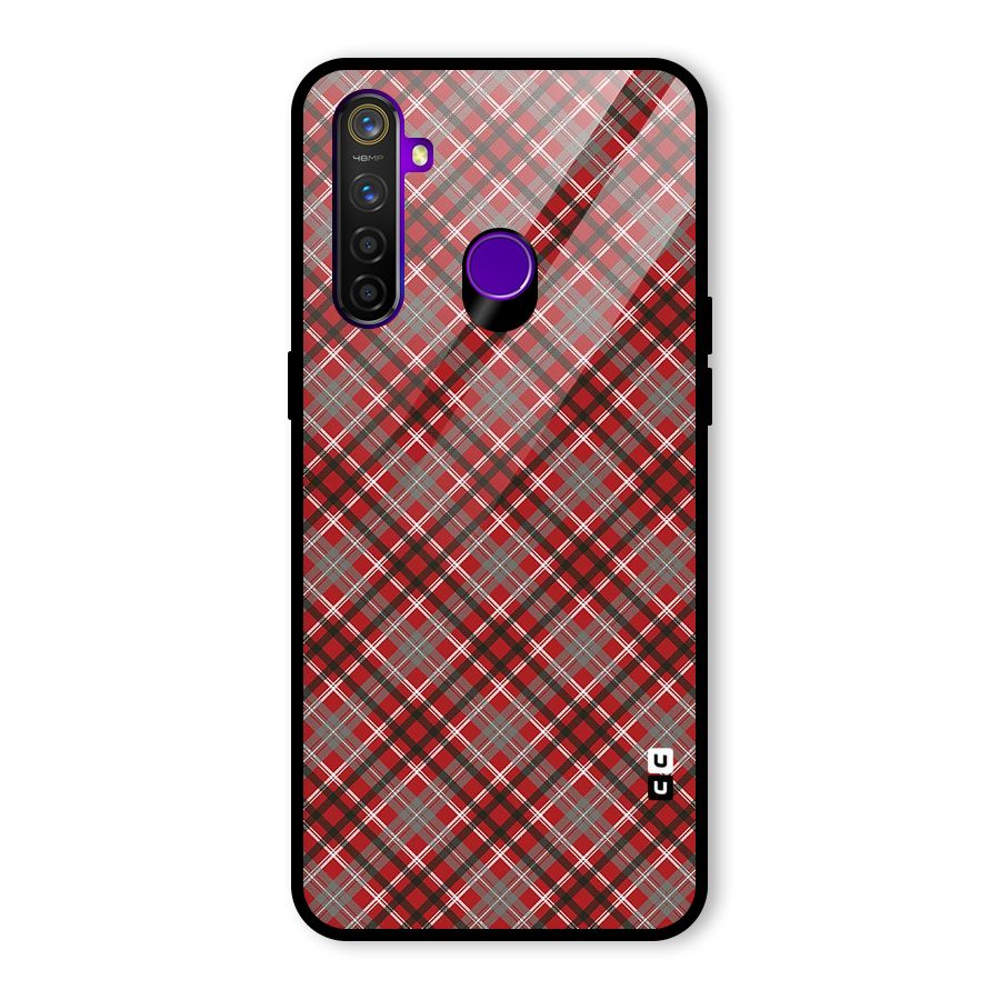 Textile Check Pattern Glass Back Case for Realme 5 Pro
