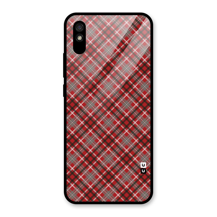 Textile Check Pattern Glass Back Case for Redmi 9i