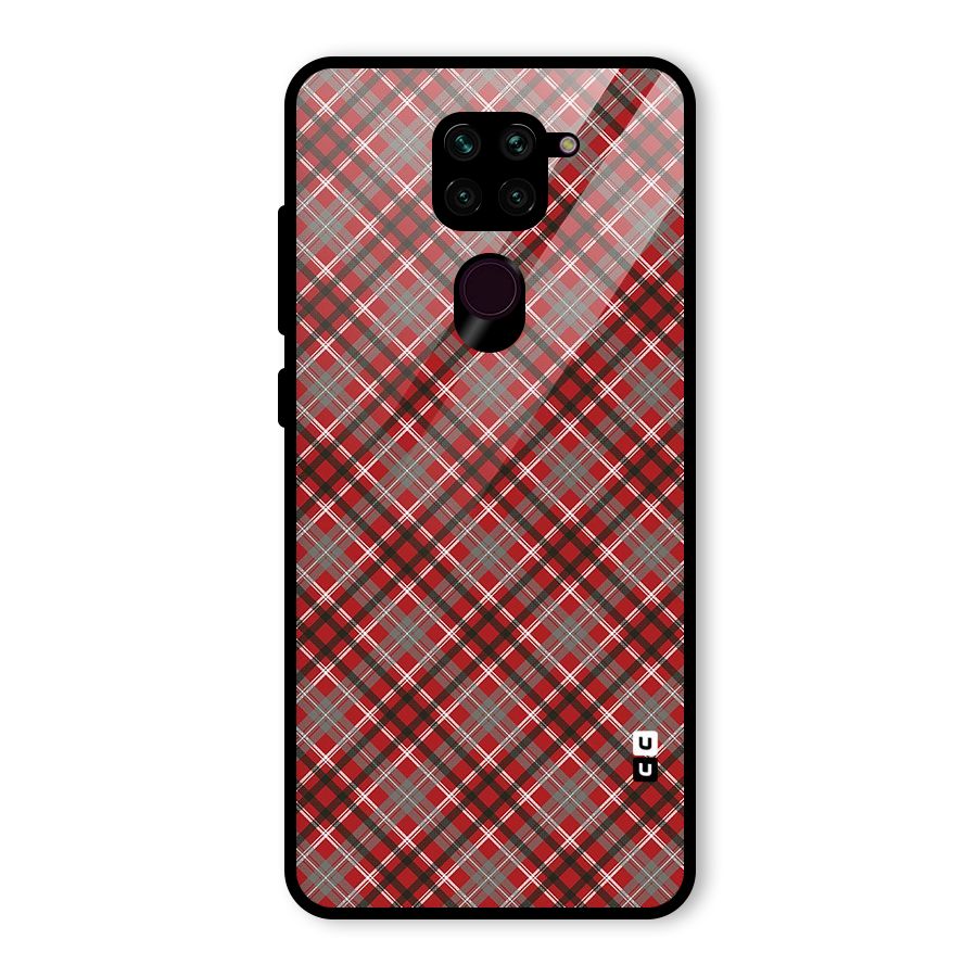 Textile Check Pattern Glass Back Case for Redmi Note 9
