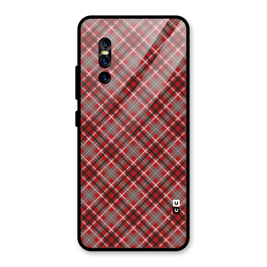Textile Check Pattern Glass Back Case for Vivo V15 Pro
