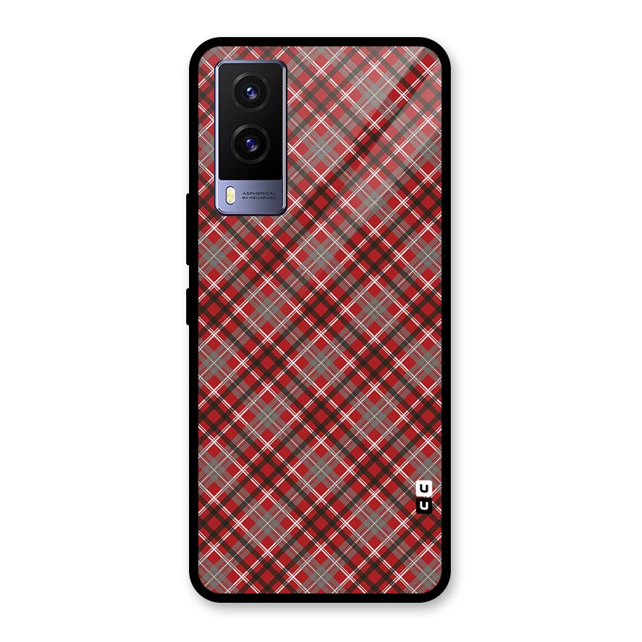 Textile Check Pattern Glass Back Case for Vivo V21e 5G