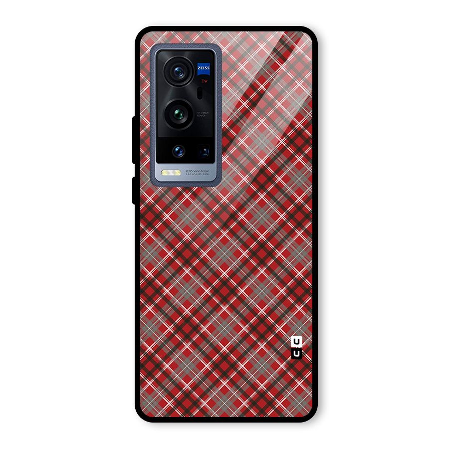 Textile Check Pattern Glass Back Case for Vivo X60 Pro Plus