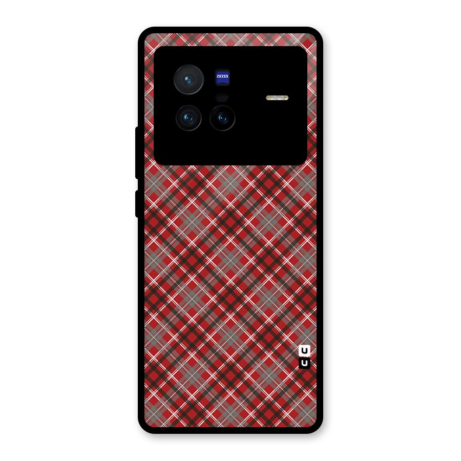 Textile Check Pattern Glass Back Case for Vivo X80