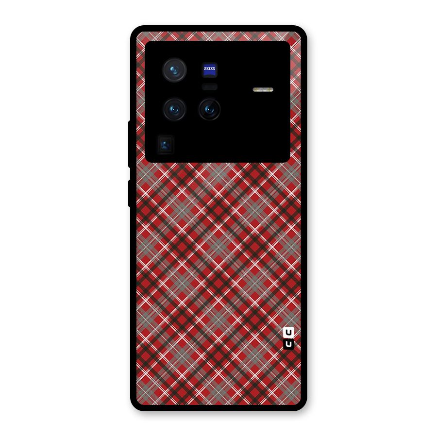 Textile Check Pattern Glass Back Case for Vivo X80 Pro