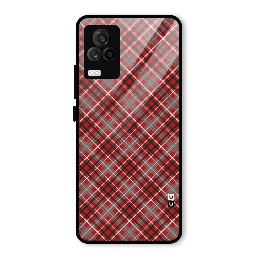 Textile Check Pattern Glass Back Case for Vivo iQOO 7 Legend 5G