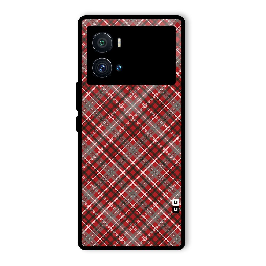 Textile Check Pattern Glass Back Case for Vivo iQOO 9 Pro