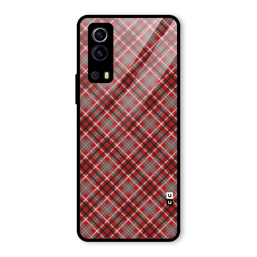 Textile Check Pattern Glass Back Case for Vivo iQOO Z3