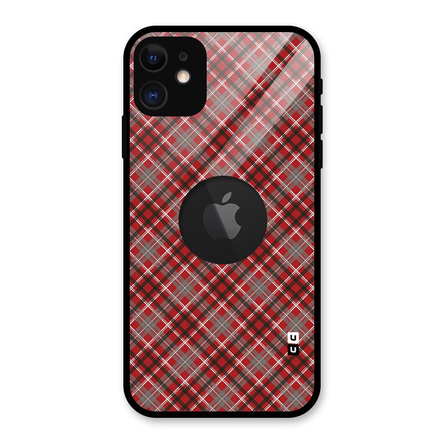 Textile Check Pattern Glass Back Case for iPhone 11 Logo Cut