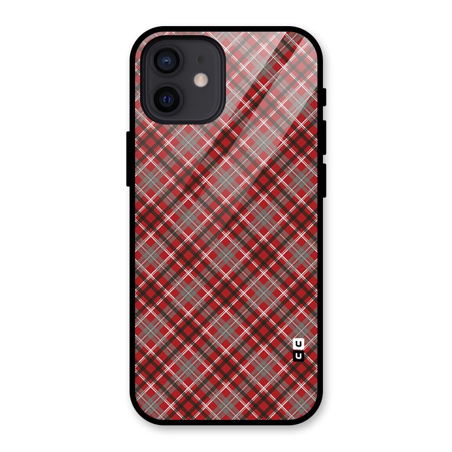 Textile Check Pattern Glass Back Case for iPhone 12